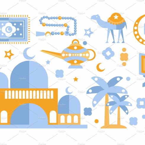 Islamic culture color icons set cover image.