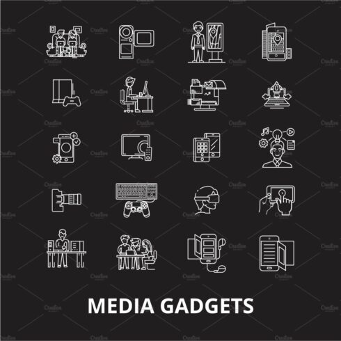Media gadgets editable line icons cover image.