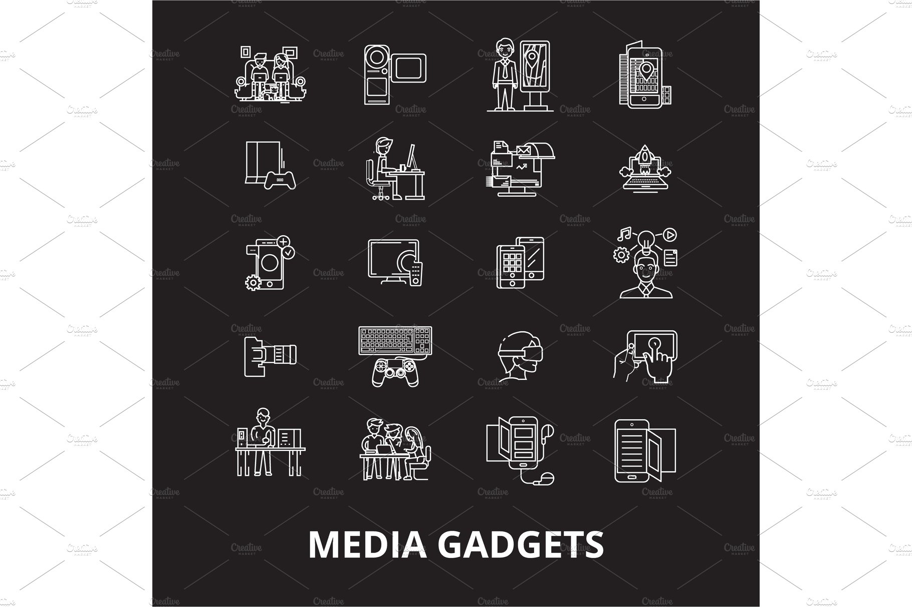 Media gadgets editable line icons cover image.