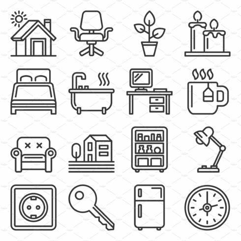 Home Furniture Icons Set on White cover image.