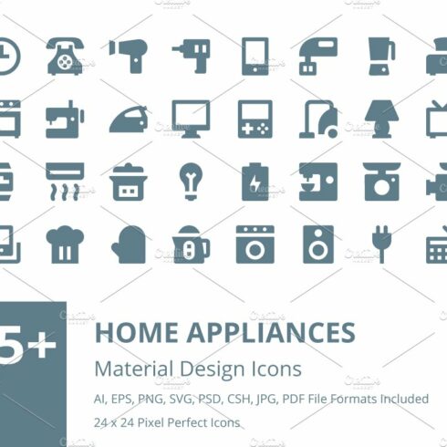 275+ Home Appliances Material Icons cover image.