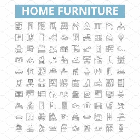 Home furniture icons, line symbols cover image.
