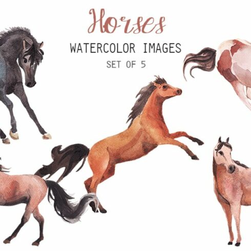 Watercolor Horses Clipart cover image.