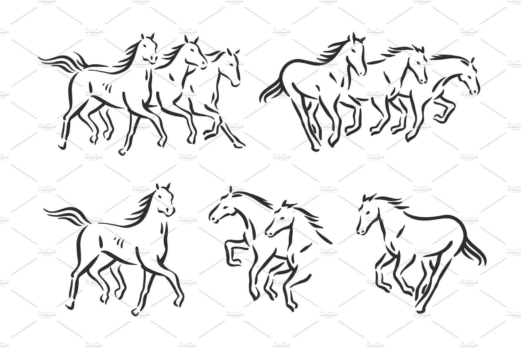 Horses icon illustration set cover image.