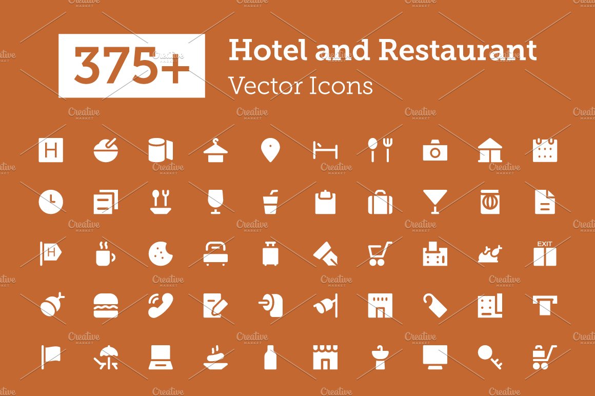 375+ Hotel and Restaurant Icons cover image.