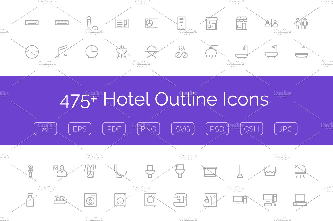 475+ Hotel Outline Icons cover image.