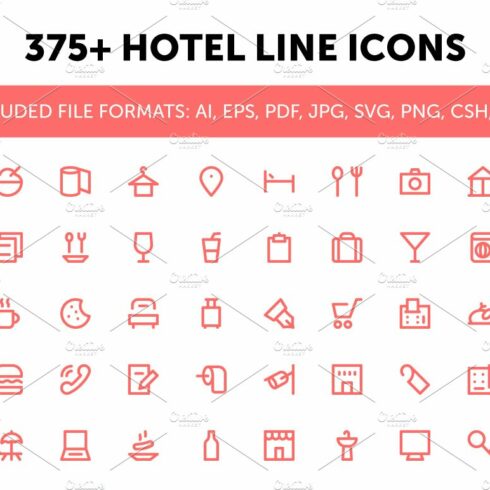 375+ Hotel Line Icons cover image.