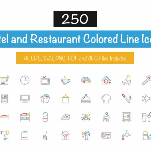 250 Hotel Colored Line Icons cover image.
