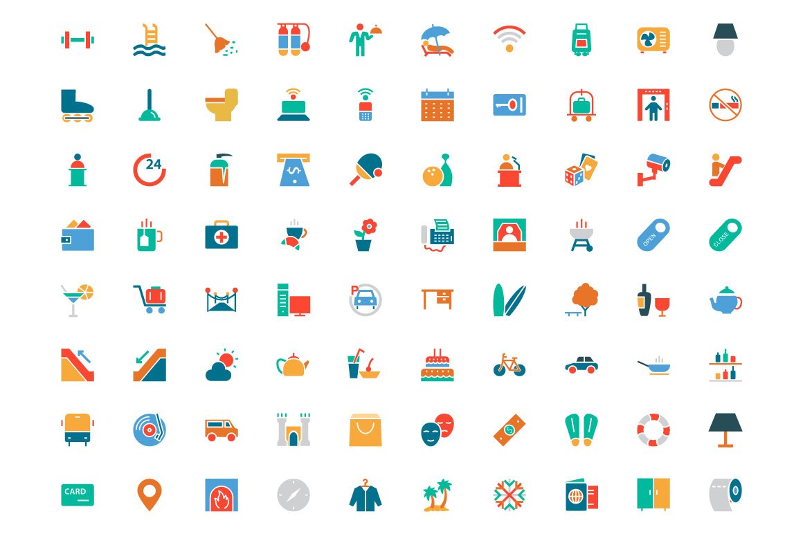 Hotel and Restaurant Colored Icons preview image.