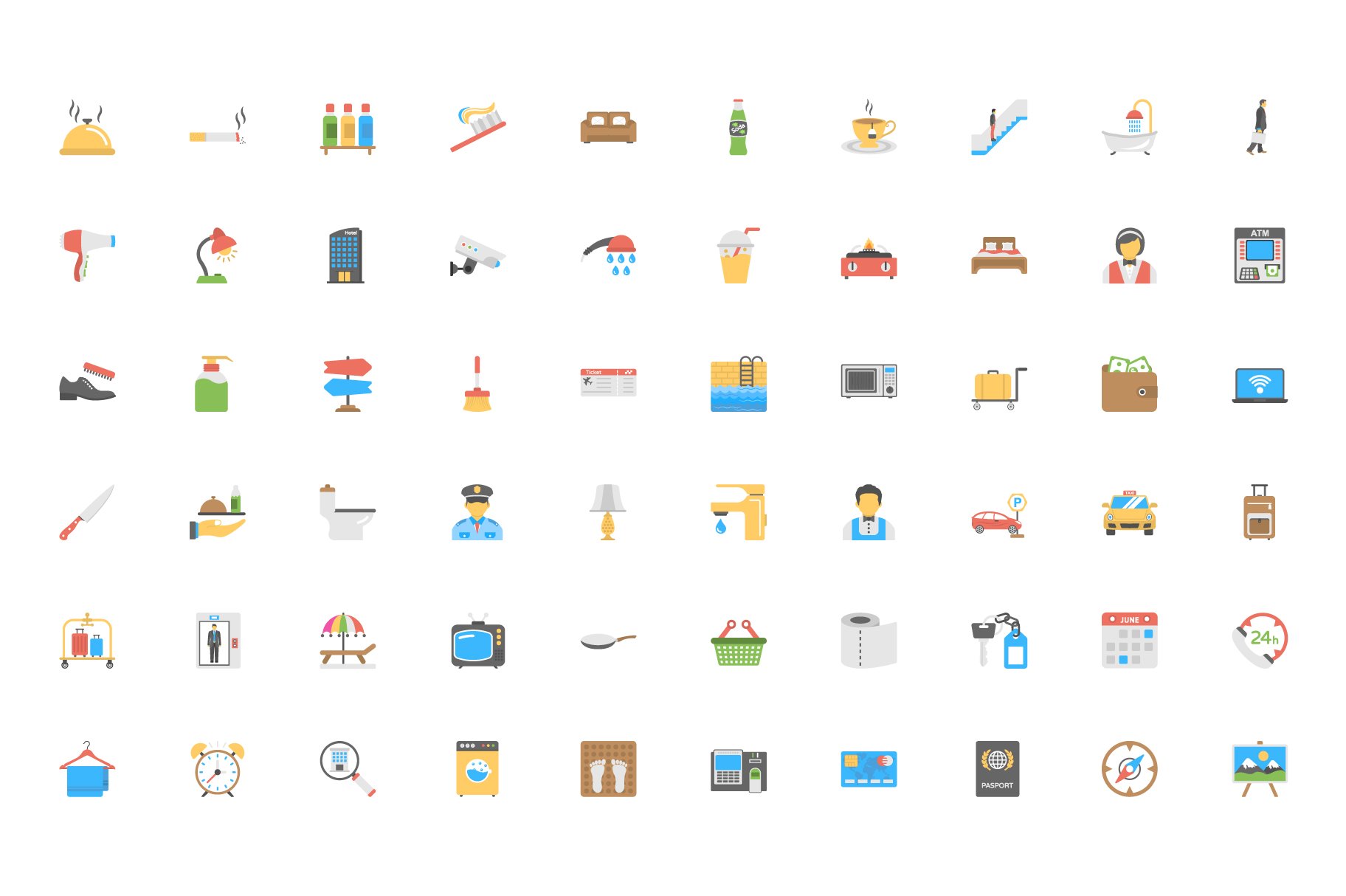 180 Hotel and Restaurant Flat Icons preview image.