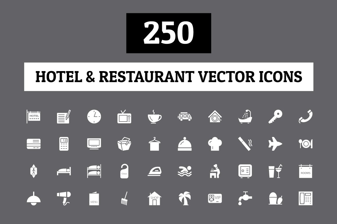 250 Hotel and Restaurant Vector Icon cover image.