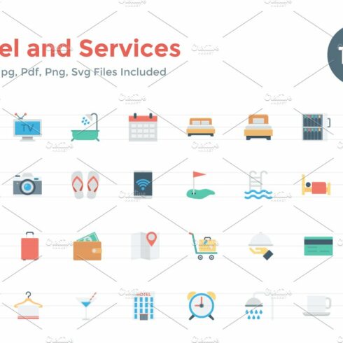 120 Flat Hotel and Services Icons cover image.