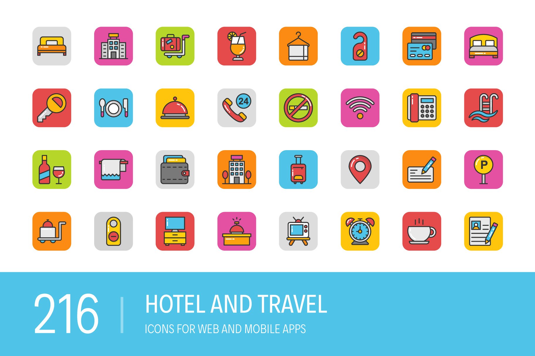 216 Hotel and Travel Icons cover image.