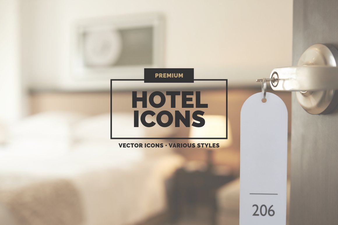 30 Hotel Icons in 3 styles cover image.