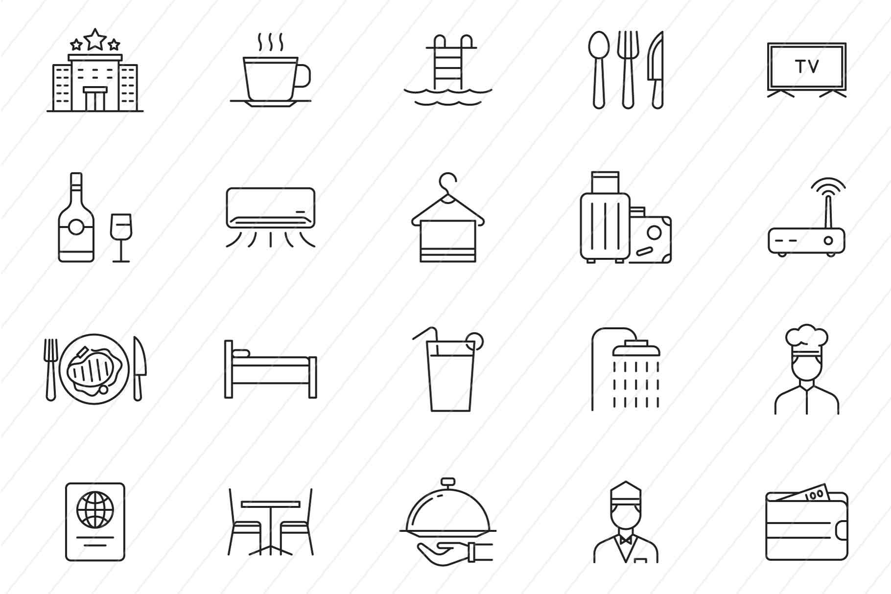 60 Hotel & Restaurant Icons preview image.