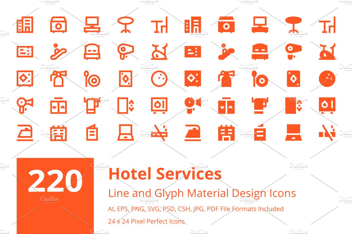 220 Hotel Services Material Icons cover image.