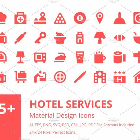275+ Hotel Services Material Icons cover image.