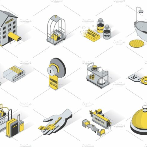 Hotel Service Isometric Icons cover image.