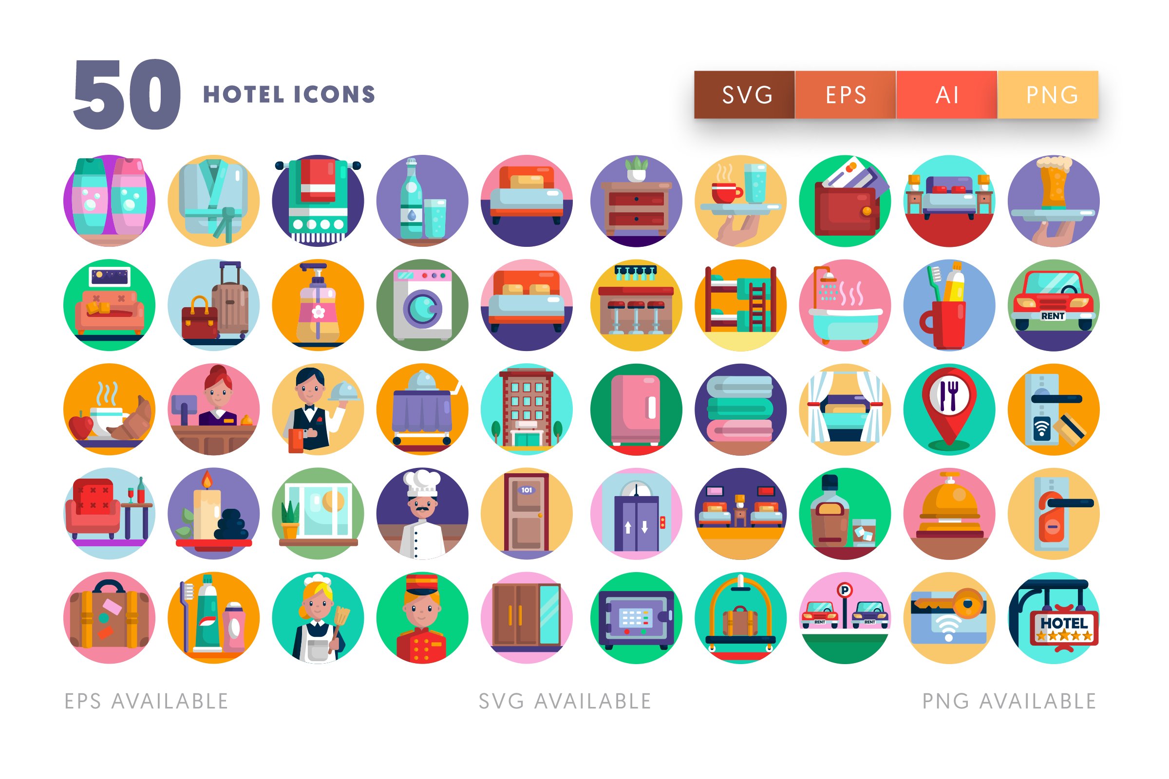 50 Hotel Icons preview image.