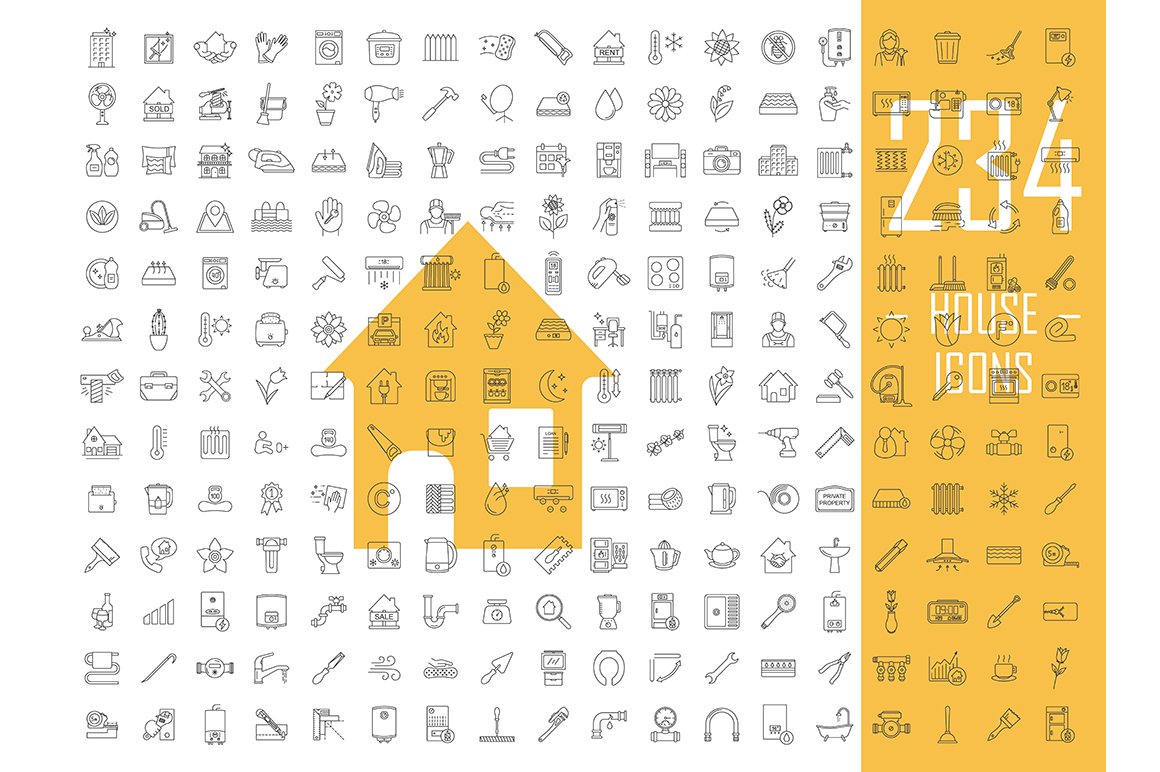 House linear icons big set cover image.