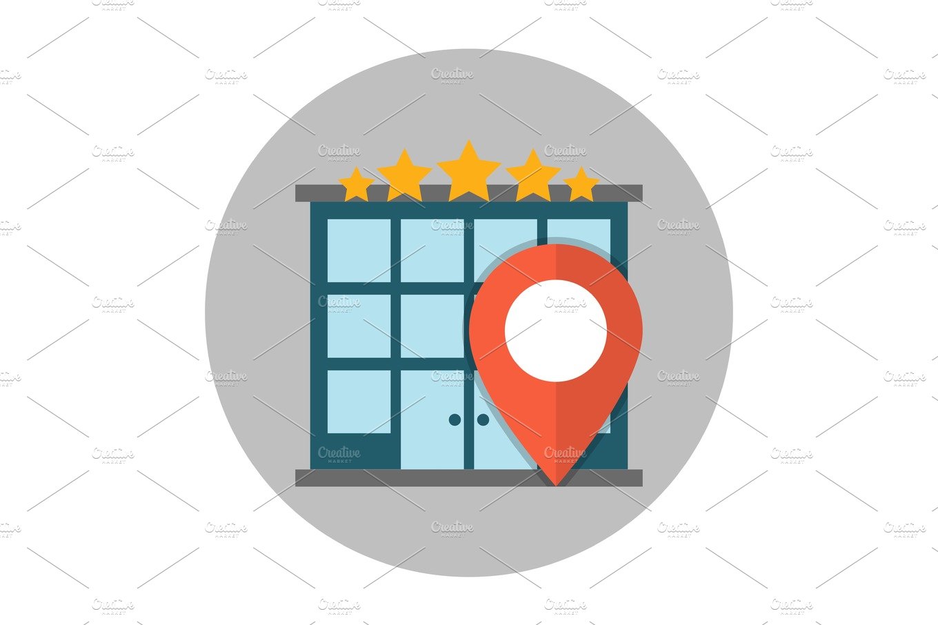 Hotel location flat icon cover image.