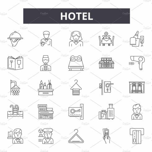 Hotel concept line icons, signs set cover image.