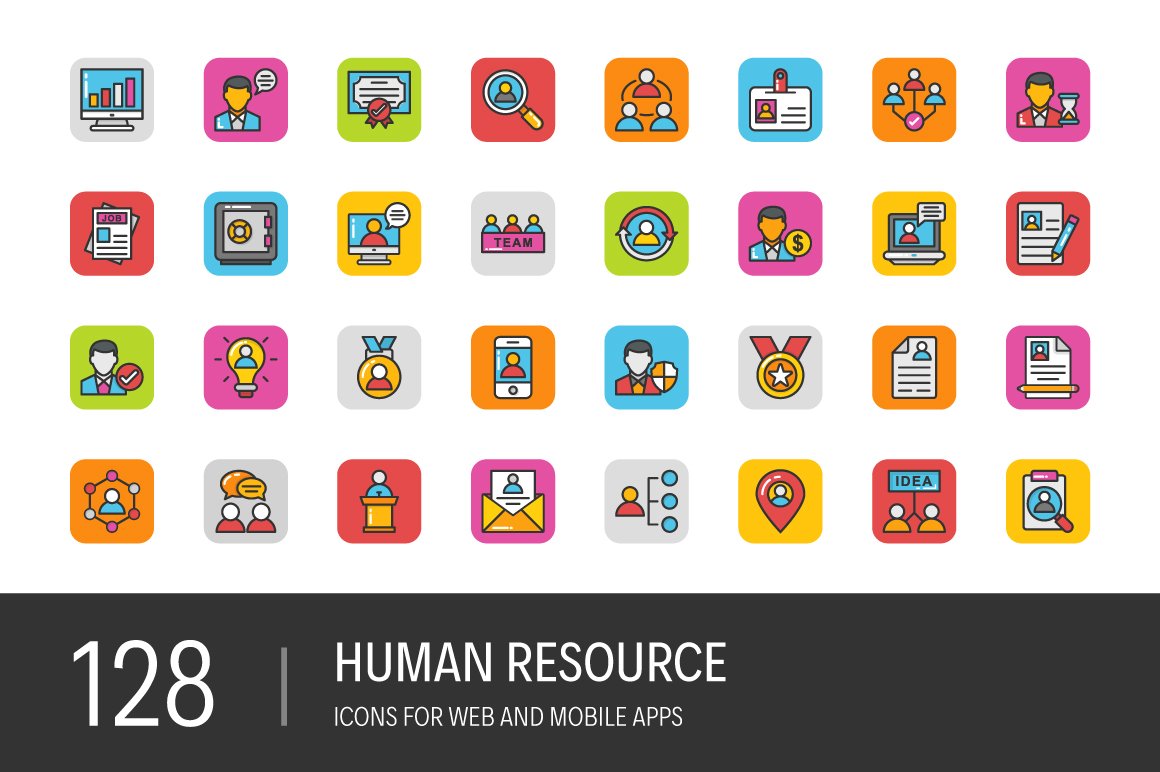 128 Human Resource Icons cover image.