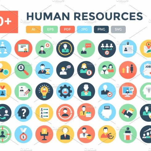 100+ Flat Human Resources Icons cover image.