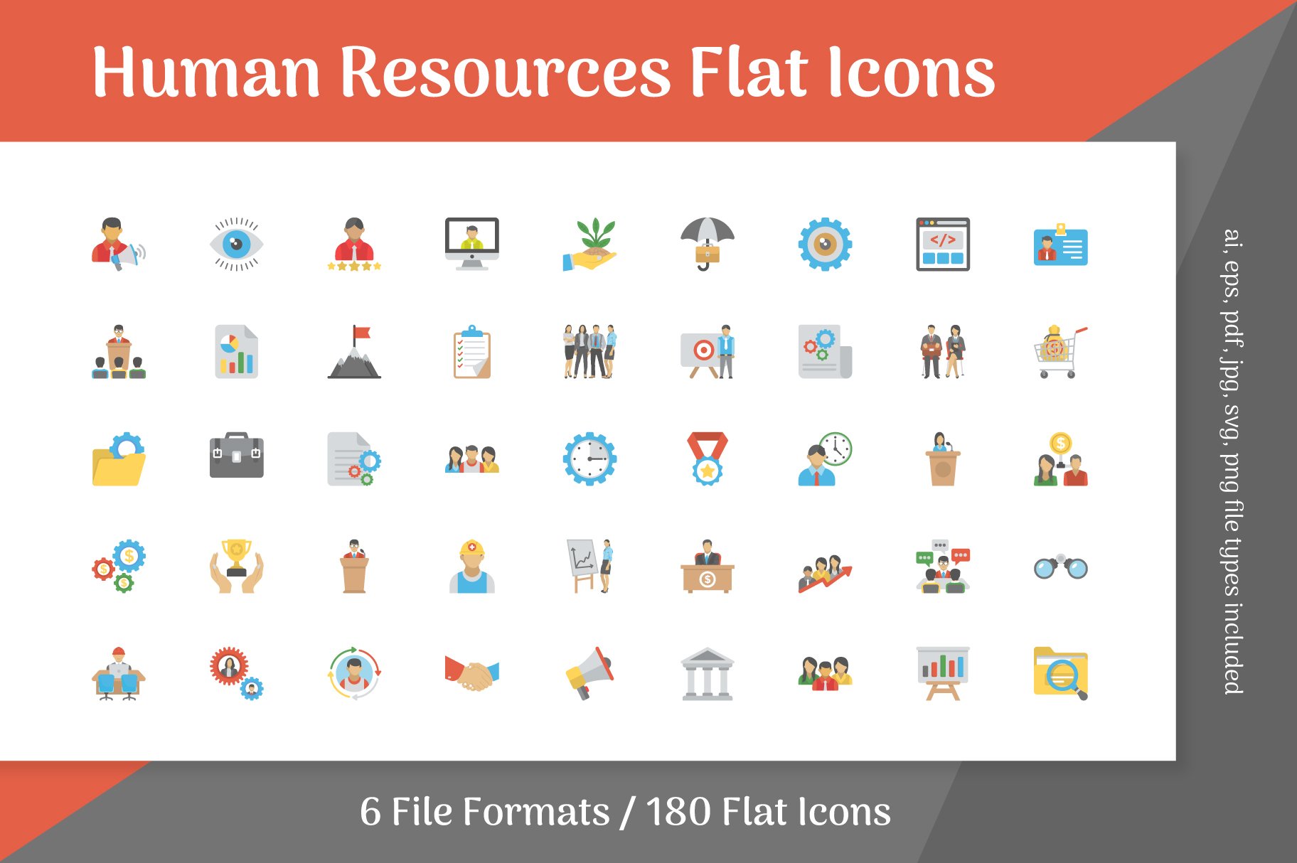 180 Human Resources Flat Icons cover image.