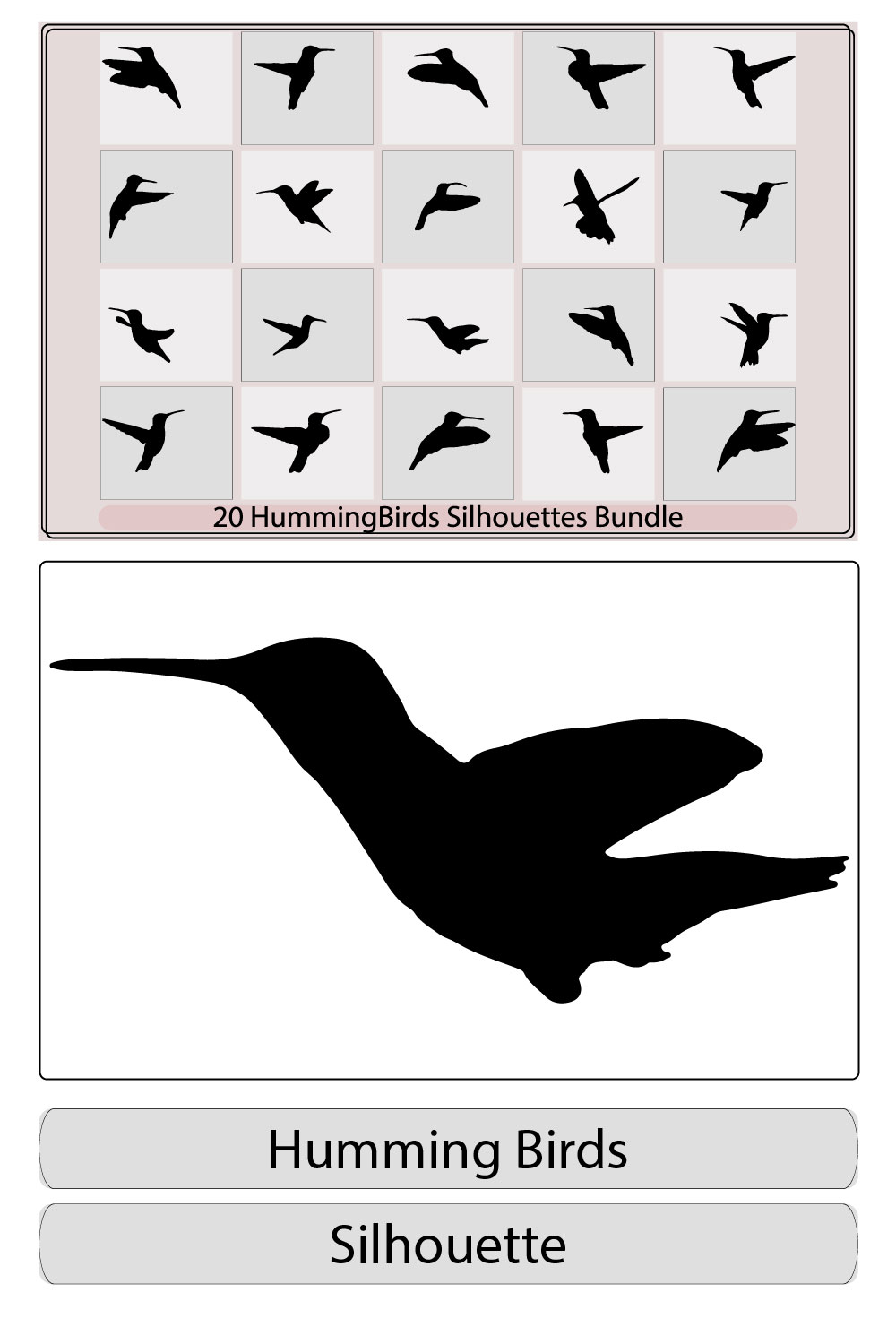 hummingbird silhouettes,humming bird silhouetteHumming Colibri Bird Icon Silhouette Illustration,Vector Collection of humming Bird Silhouettes pinterest preview image.