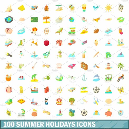 100 summer holidays icons set cover image.