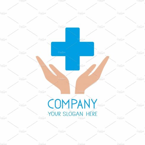 Medicine vector logo. Hands and cover image.