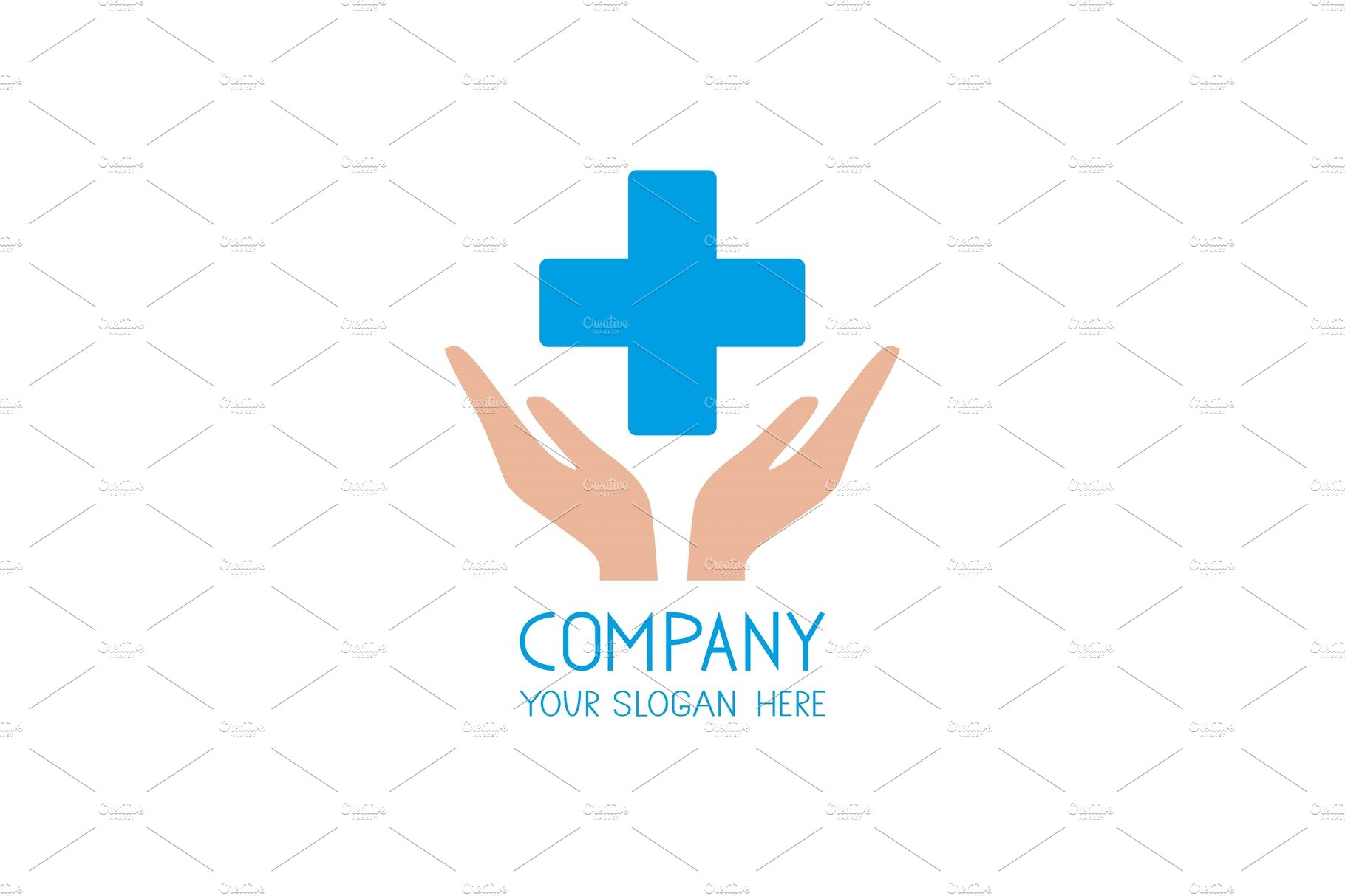 Medicine vector logo. Hands and cover image.
