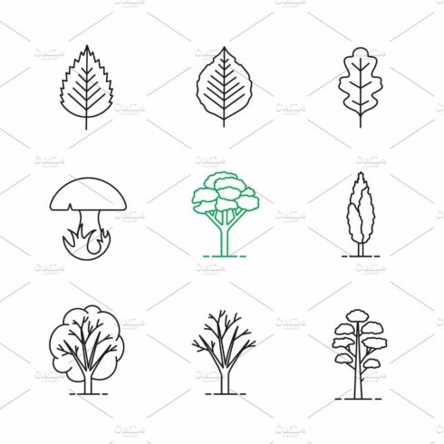 Trees linear icons set cover image.