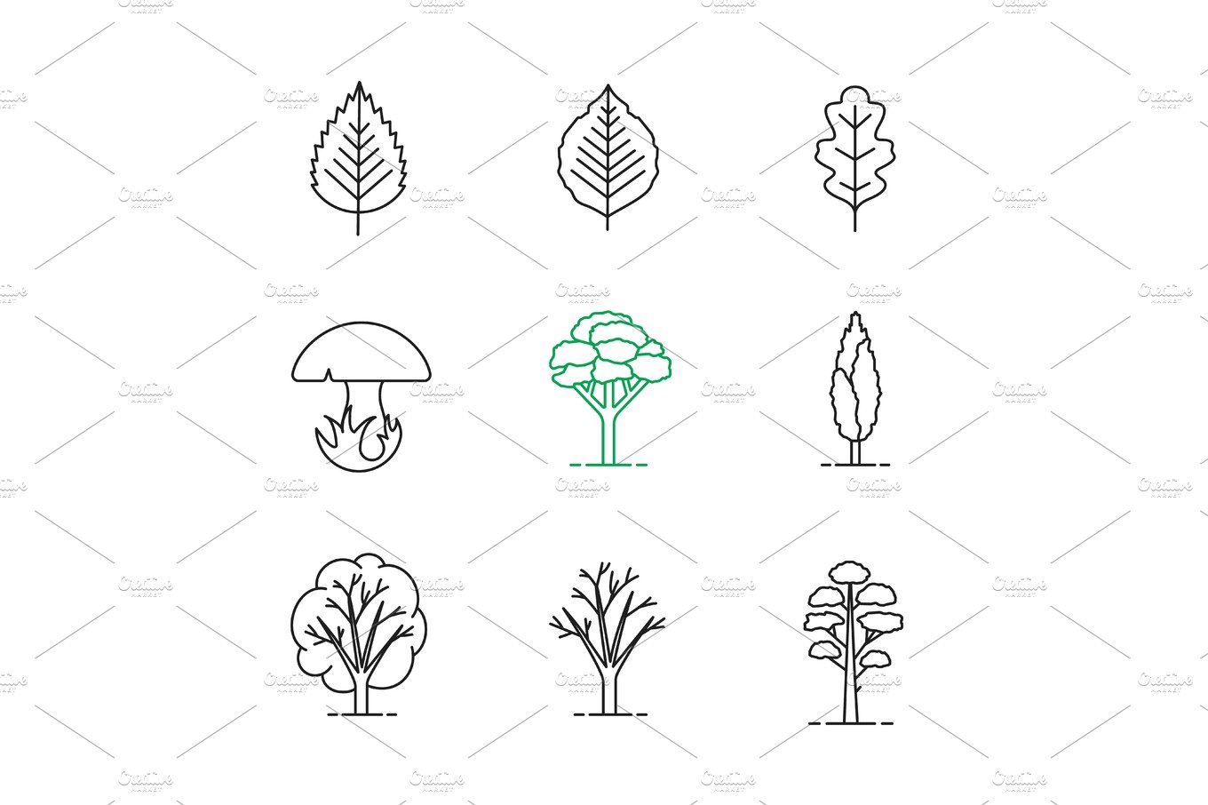 Trees linear icons set cover image.