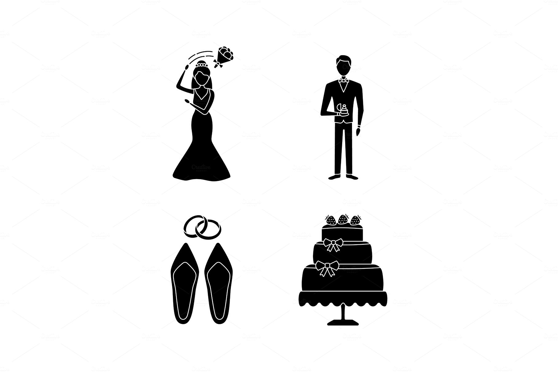 Wedding planning glyph icons set cover image.
