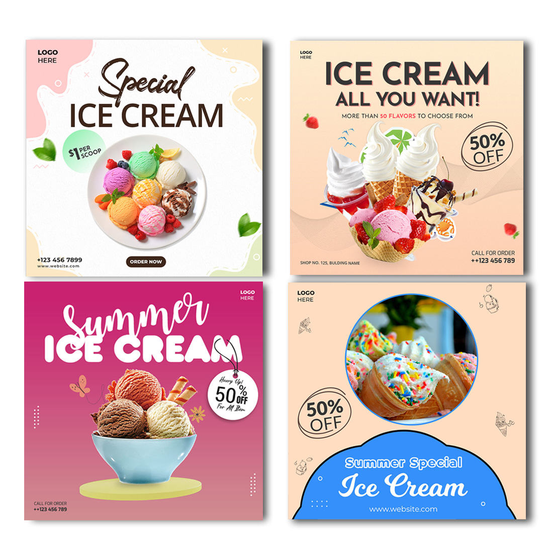 PSD soft gradient ice cream social media posts preview image.