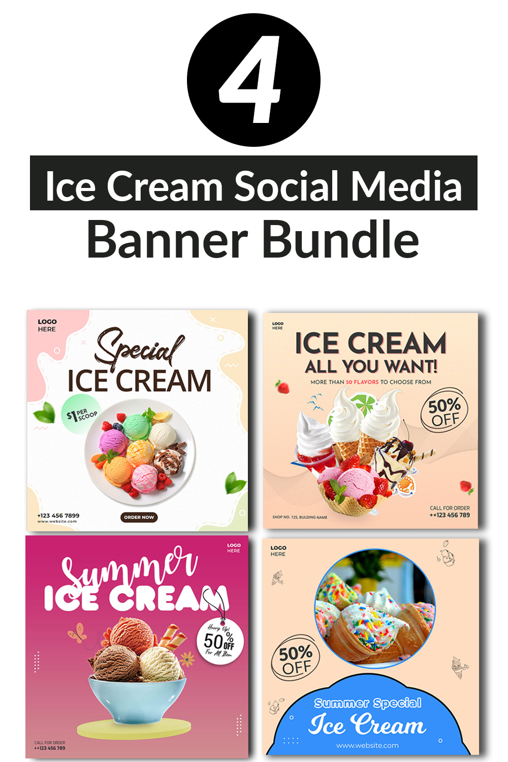 PSD soft gradient ice cream social media posts pinterest preview image.