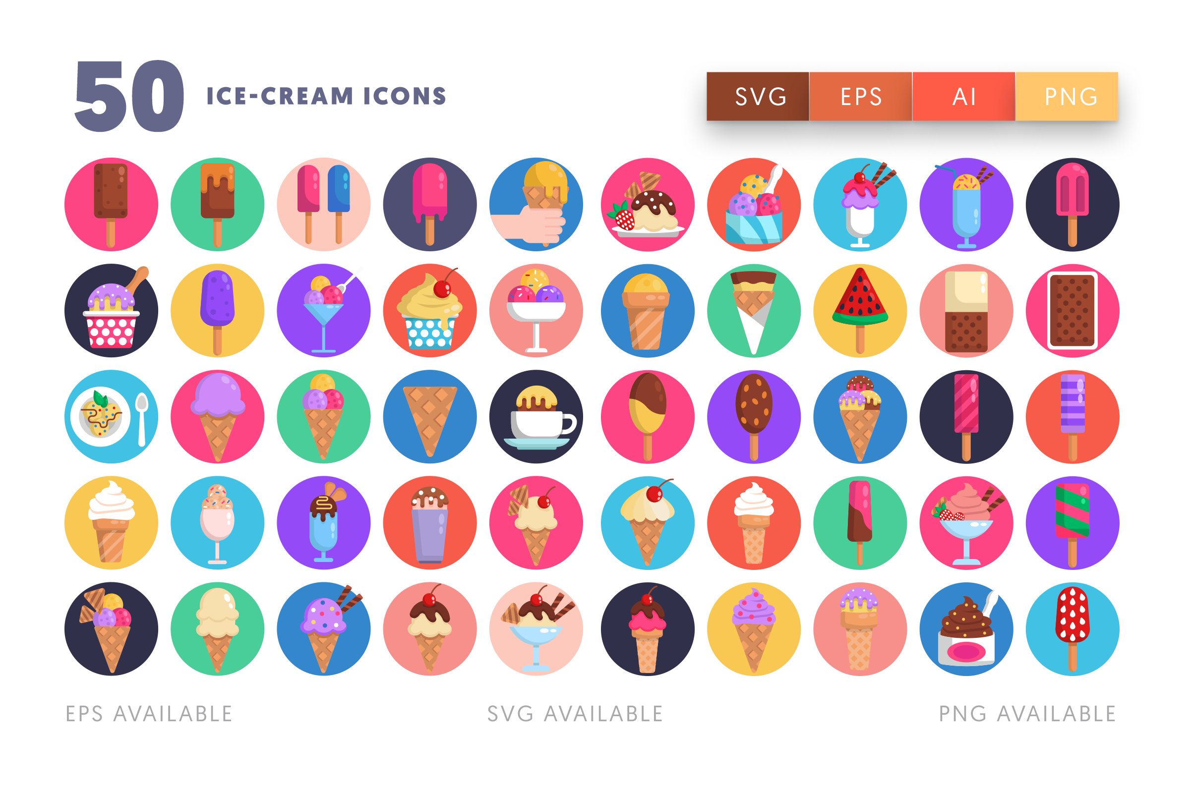 50 Ice-Cream Icons preview image.