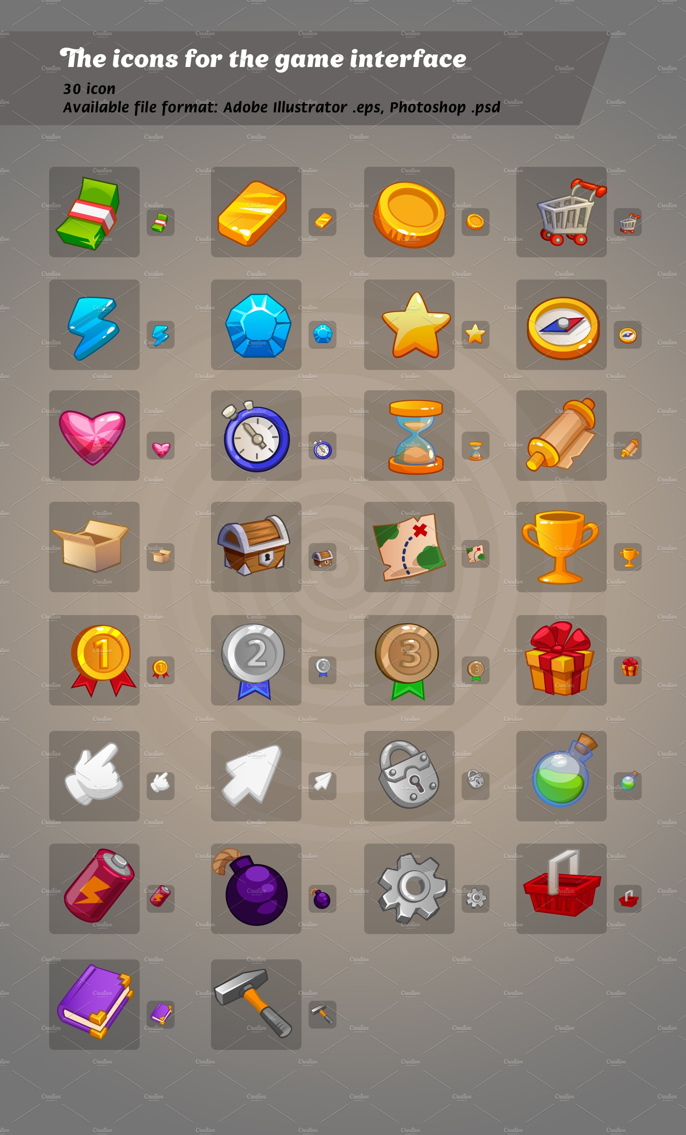 Icon set for UI mobile game preview image.