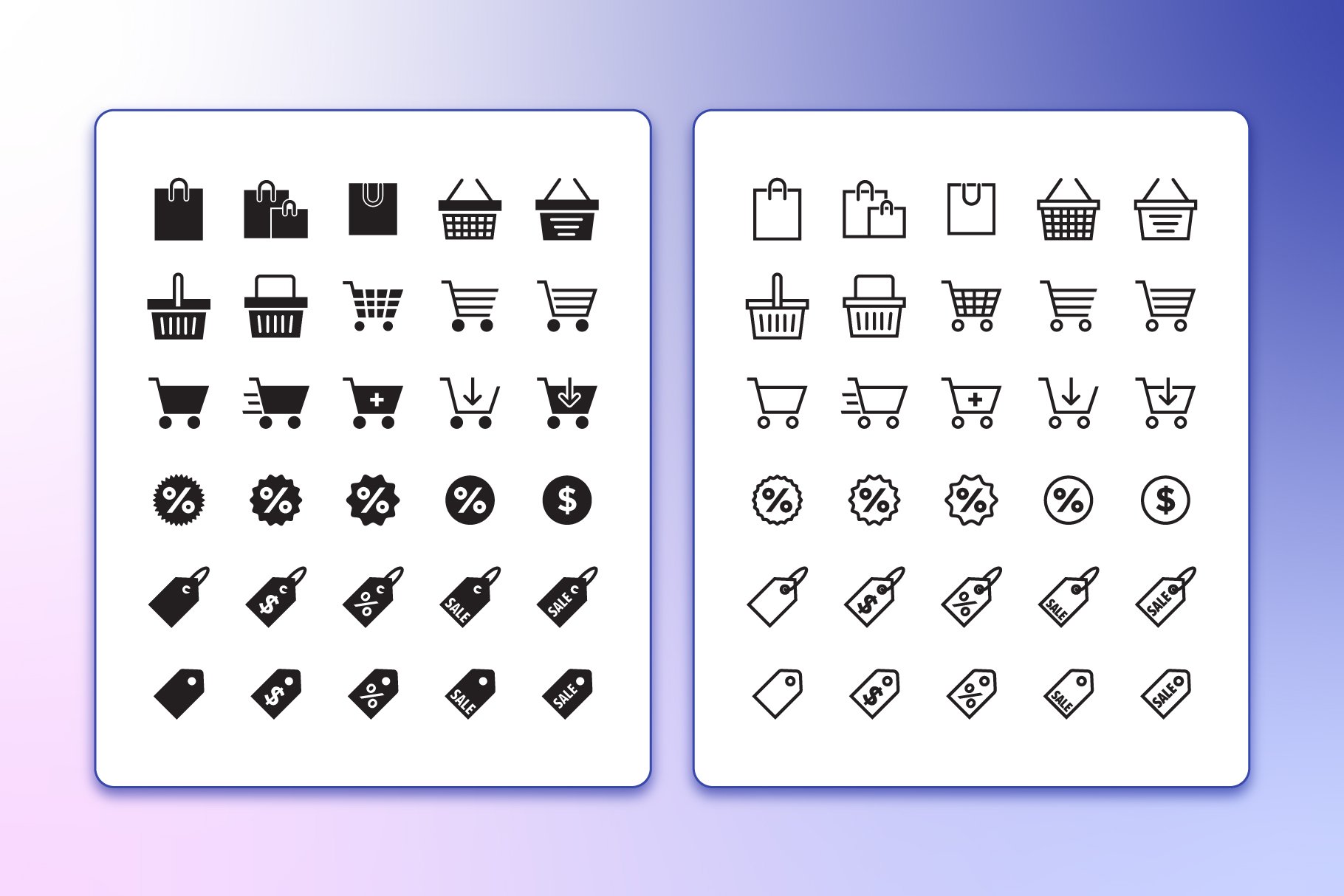 120 Minimal Shopping Icons Pack preview image.