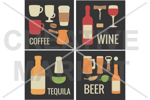 Wine, coffee, beer, tequila icon cover image.