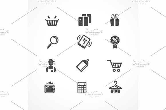Shopping Icons Black. Vector cover image.
