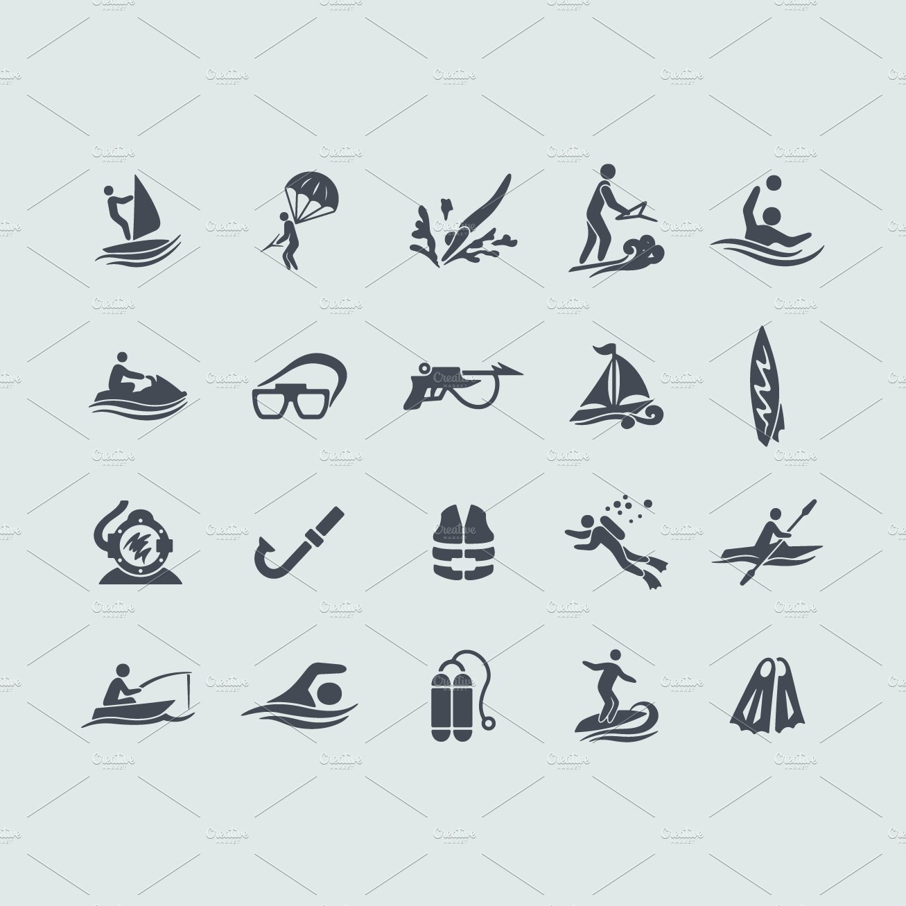20 water sports icons preview image.