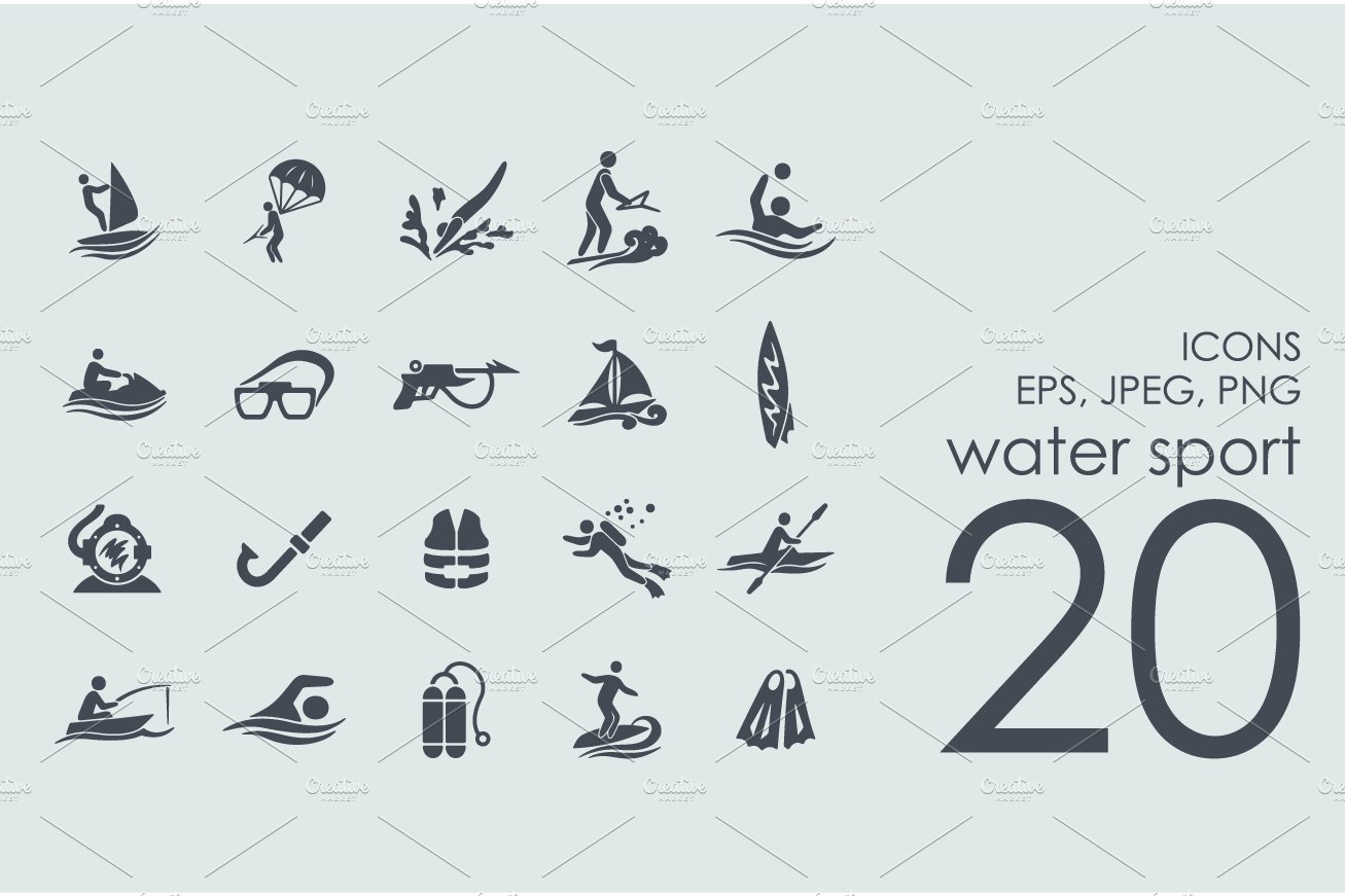 20 water sports icons cover image.