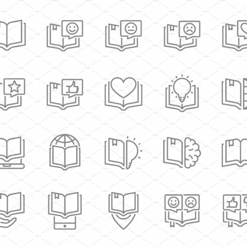 Set of open book line icons cover image.