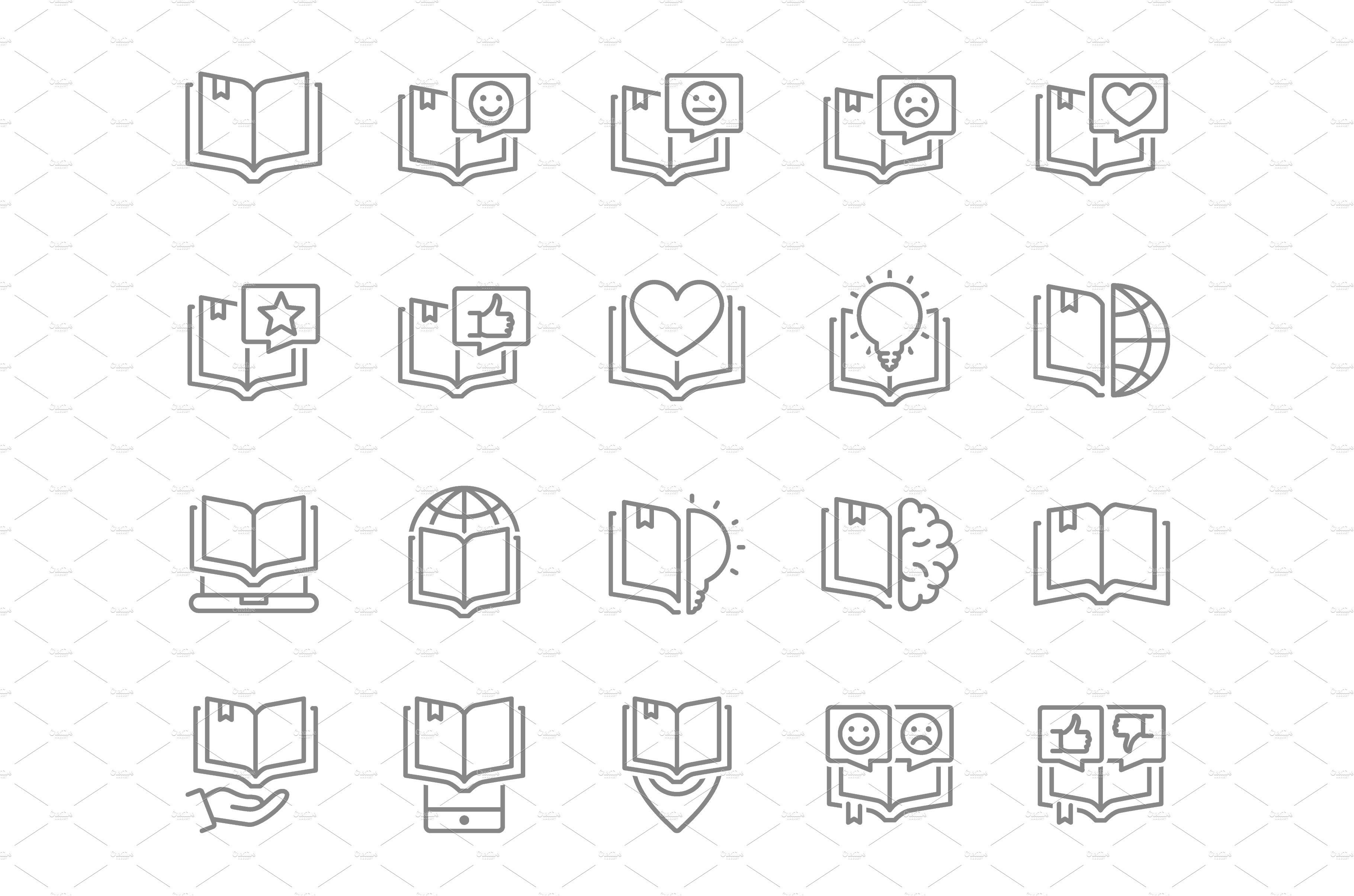 Set of open book line icons cover image.