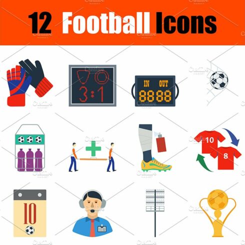 12 football flat design icons cover image.