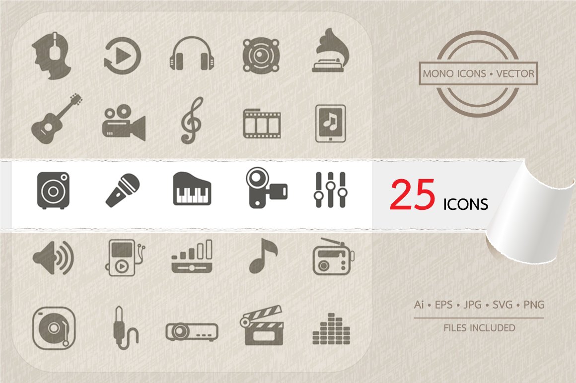 Music icons set. Vector cover image.
