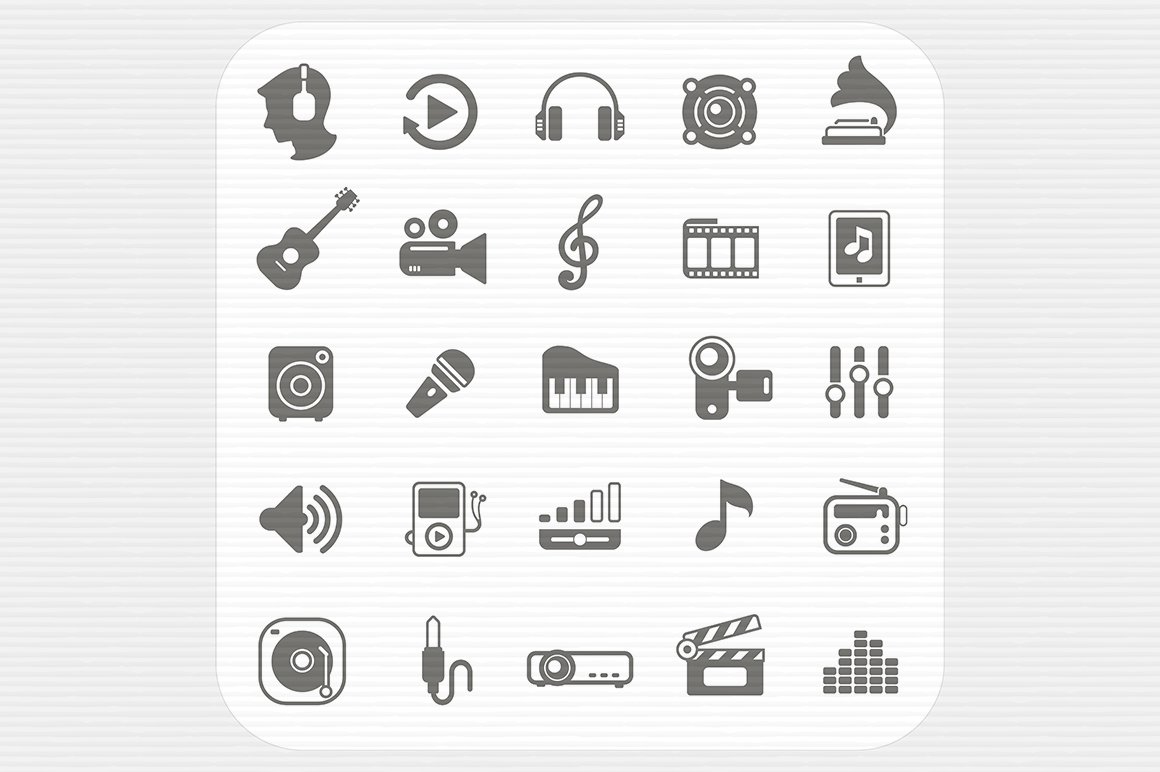 Music icons set. Vector preview image.